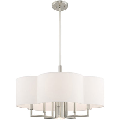 Nickel Six Light Metal Dimmable Chandelier With Shades HomeRoots