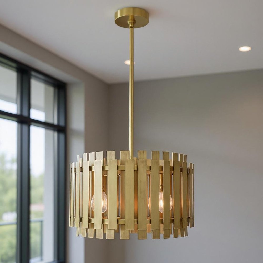 Brass Five Light Metal Dimmable Chandelier With Shades HomeRoots