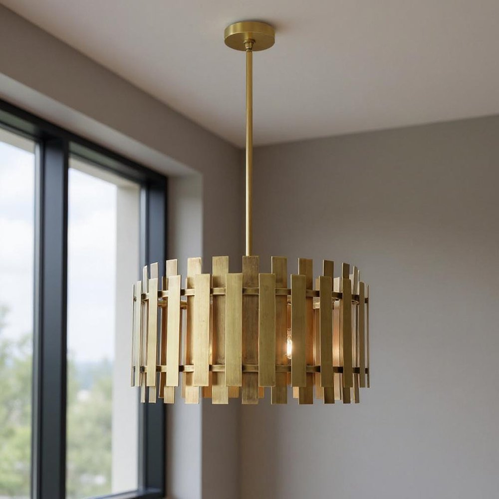 Brass Six Light Metal Dimmable Chandelier With Shades HomeRoots