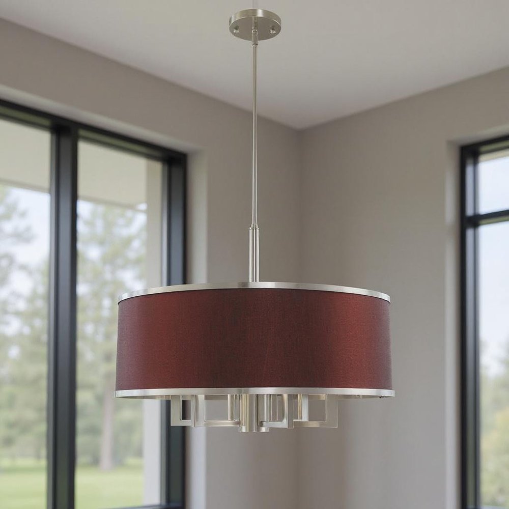 Nickel Seven Light Metal Dimmable Chandelier With Shades HomeRoots