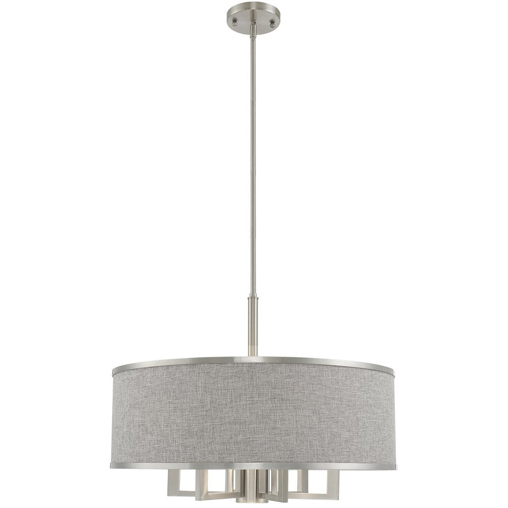 Nickel Seven Light Metal Dimmable Chandelier With Shades HomeRoots