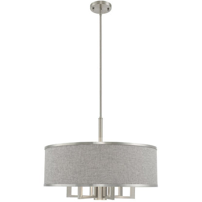 Nickel Seven Light Metal Dimmable Chandelier With Shades HomeRoots