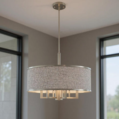Nickel Seven Light Metal Dimmable Chandelier With Shades HomeRoots