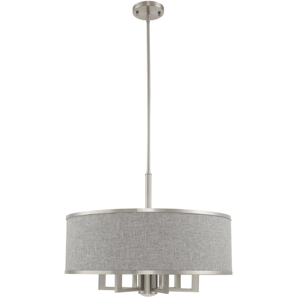 Nickel Seven Light Metal Dimmable Chandelier With Shades HomeRoots