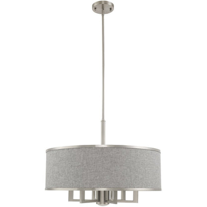 Nickel Seven Light Metal Dimmable Chandelier With Shades HomeRoots