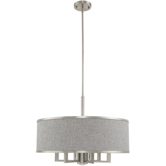 Nickel Seven Light Metal Dimmable Chandelier With Shades HomeRoots