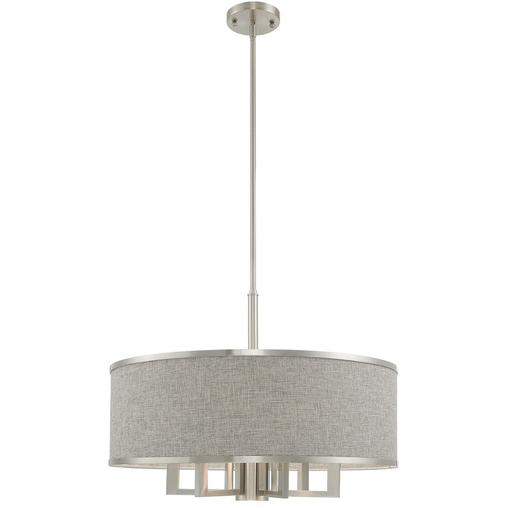 Nickel Seven Light Metal Dimmable Chandelier With Shades HomeRoots