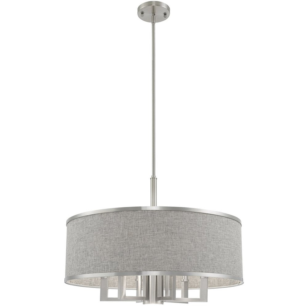 Nickel Seven Light Metal Dimmable Chandelier With Shades HomeRoots