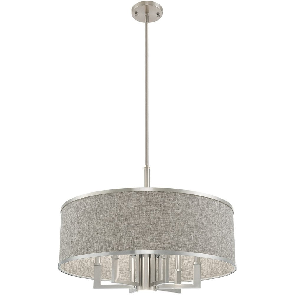 Nickel Seven Light Metal Dimmable Chandelier With Shades HomeRoots