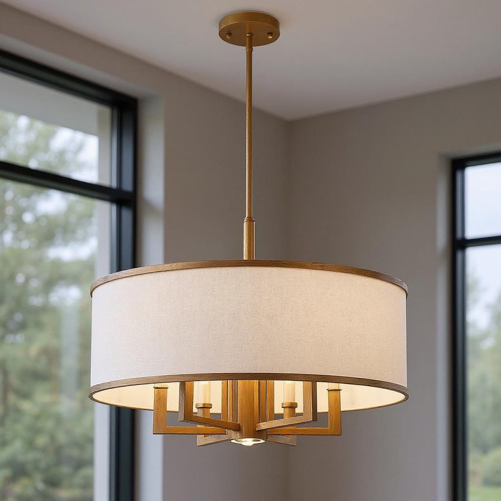 Antiqued Gold Seven Light Metal Dimmable Chandelier With Shades HomeRoots