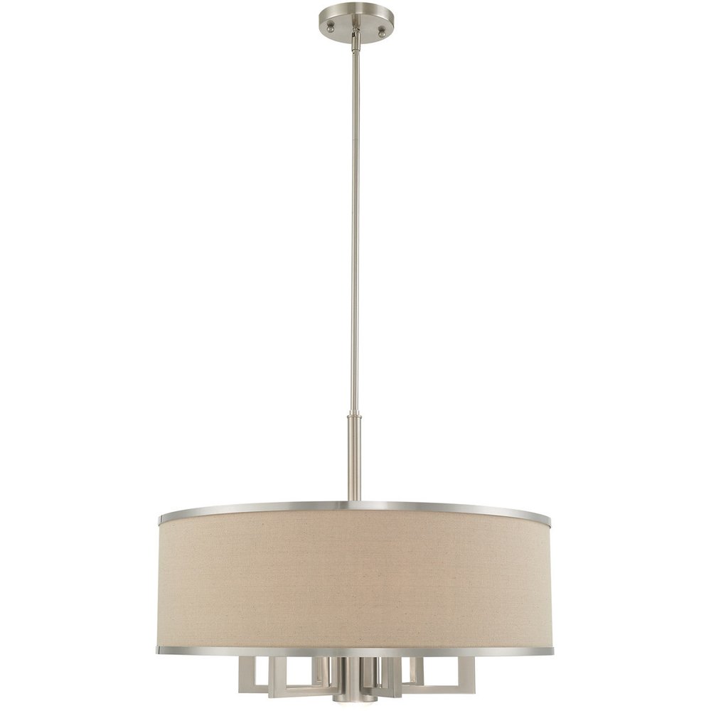 Nickel Seven Light Metal Dimmable Chandelier With Shades HomeRoots