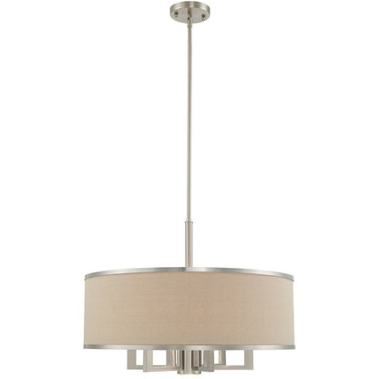 Nickel Seven Light Metal Dimmable Chandelier With Shades HomeRoots