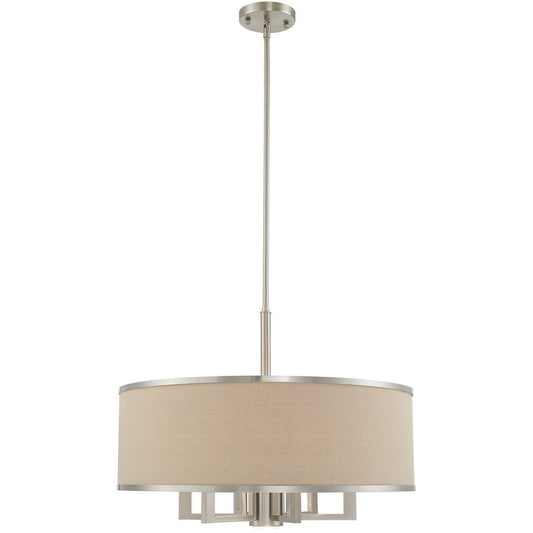 Nickel Seven Light Metal Dimmable Chandelier With Shades HomeRoots