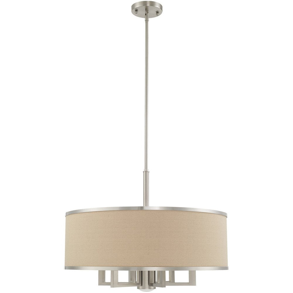 Nickel Seven Light Metal Dimmable Chandelier With Shades HomeRoots