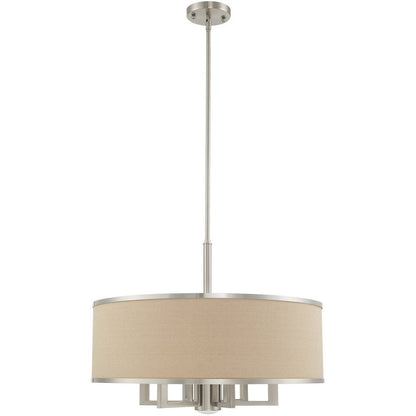 Nickel Seven Light Metal Dimmable Chandelier With Shades HomeRoots