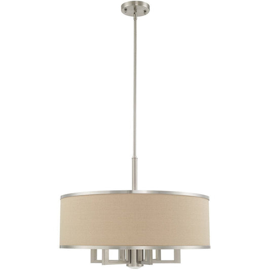 Nickel Seven Light Metal Dimmable Chandelier With Shades HomeRoots