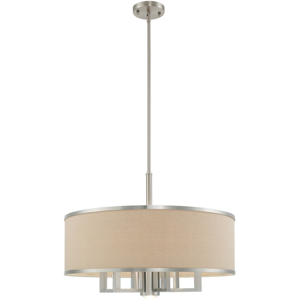 Nickel Seven Light Metal Dimmable Chandelier With Shades HomeRoots