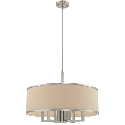 Nickel Seven Light Metal Dimmable Chandelier With Shades HomeRoots