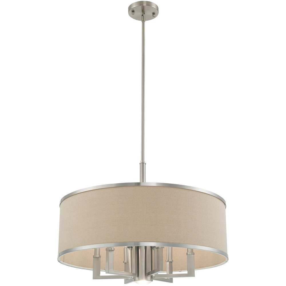 Nickel Seven Light Metal Dimmable Chandelier With Shades HomeRoots