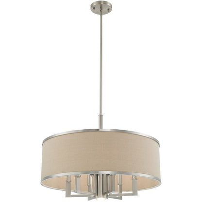 Nickel Seven Light Metal Dimmable Chandelier With Shades HomeRoots