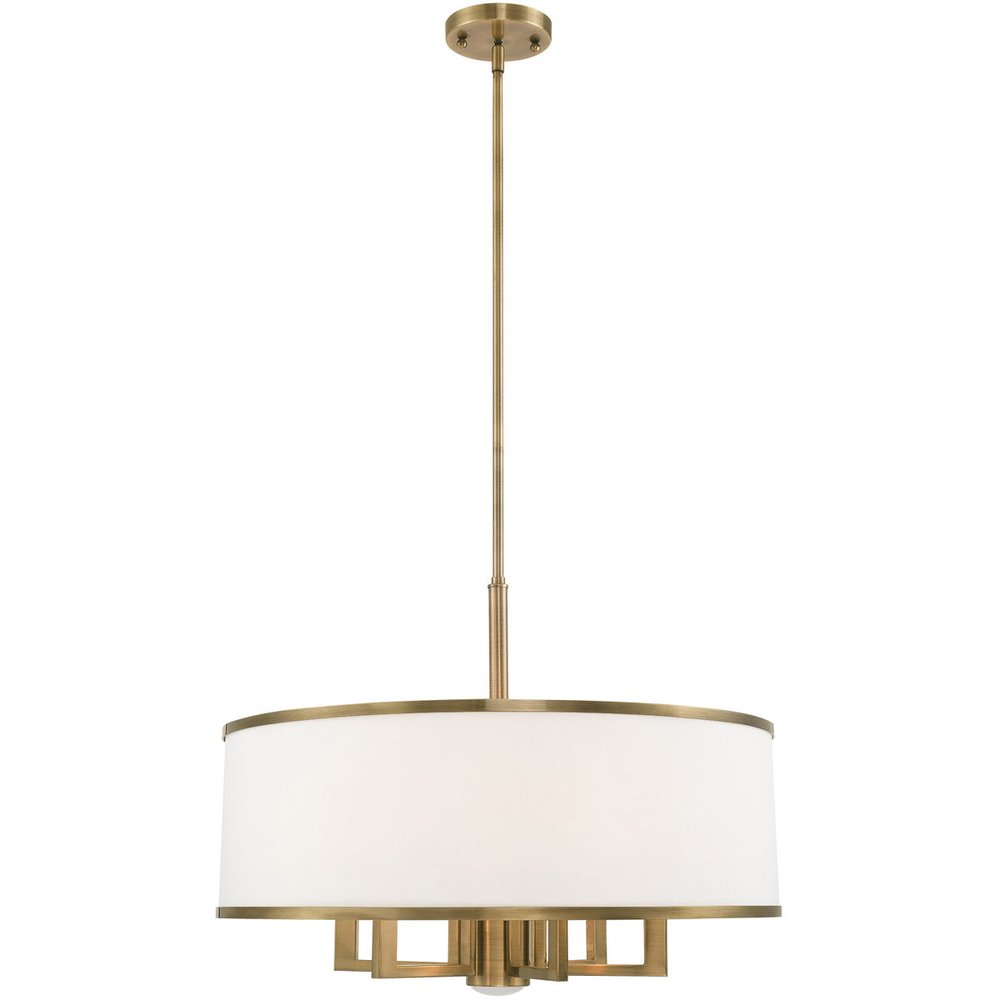 Antiqued Brass Seven Light Metal Dimmable Chandelier With Shades HomeRoots