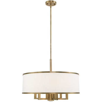 Antiqued Brass Seven Light Metal Dimmable Chandelier With Shades HomeRoots