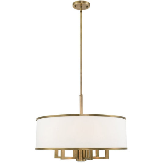 Antiqued Brass Seven Light Metal Dimmable Chandelier With Shades HomeRoots