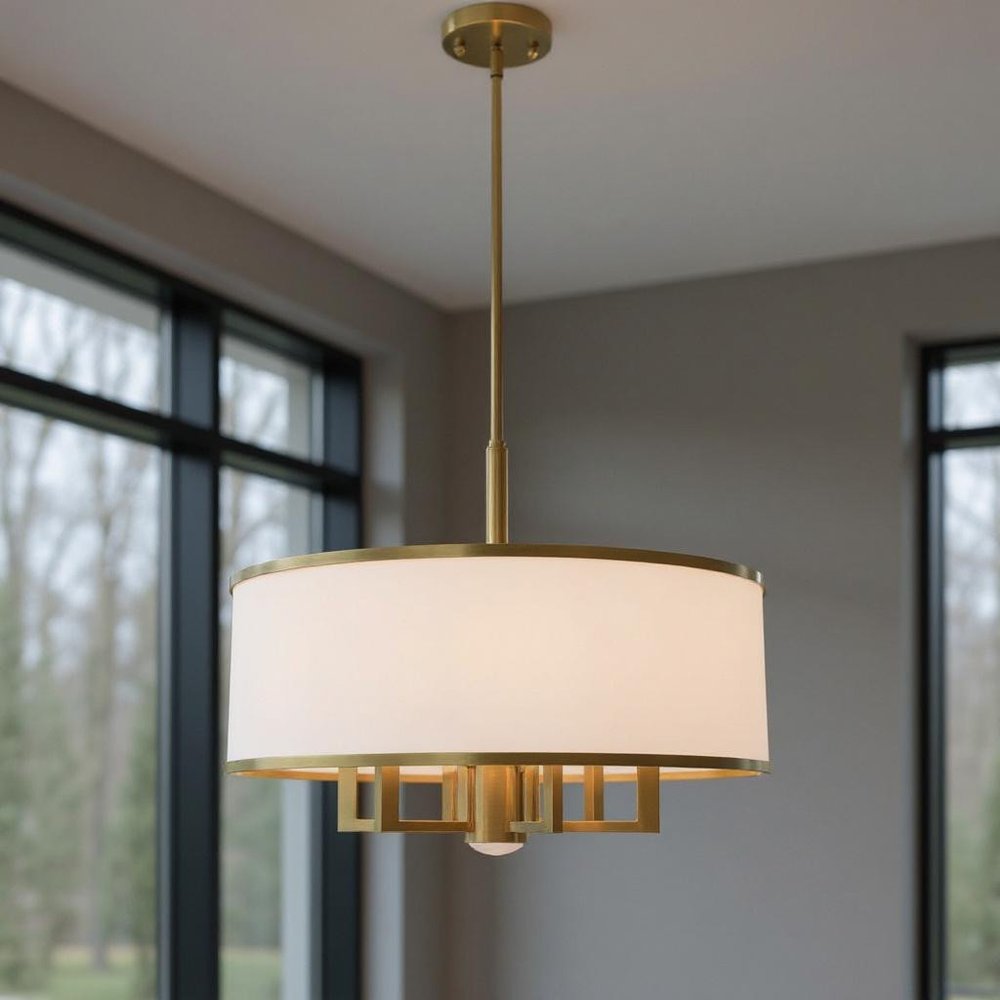 Antiqued Brass Seven Light Metal Dimmable Chandelier With Shades HomeRoots