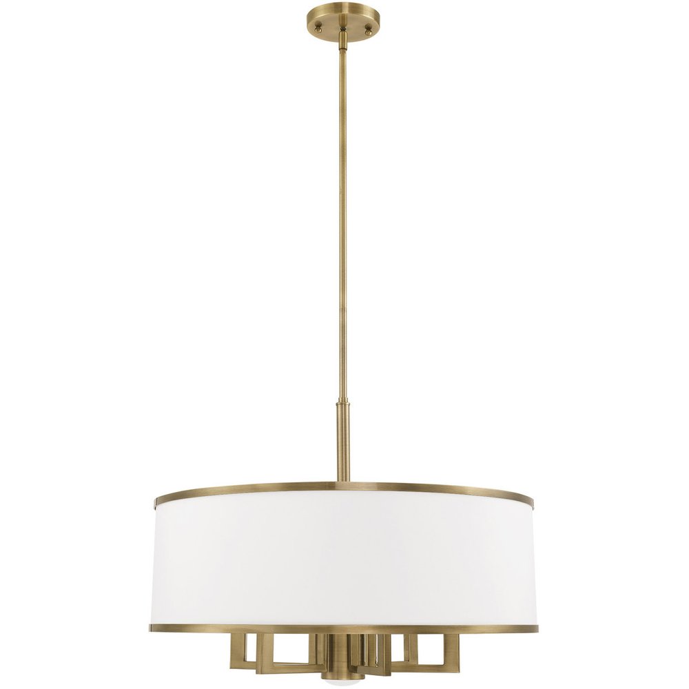 Antiqued Brass Seven Light Metal Dimmable Chandelier With Shades HomeRoots