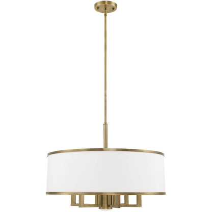 Antiqued Brass Seven Light Metal Dimmable Chandelier With Shades HomeRoots