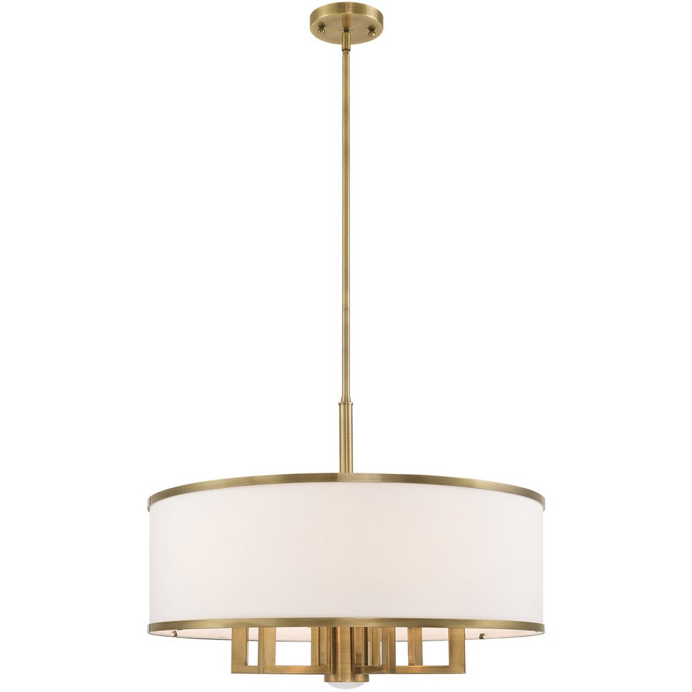 Antiqued Brass Seven Light Metal Dimmable Chandelier With Shades HomeRoots