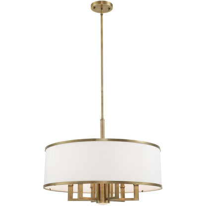 Antiqued Brass Seven Light Metal Dimmable Chandelier With Shades HomeRoots