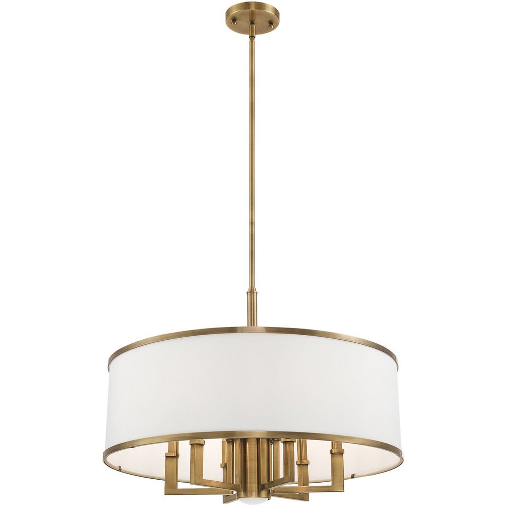 Antiqued Brass Seven Light Metal Dimmable Chandelier With Shades HomeRoots