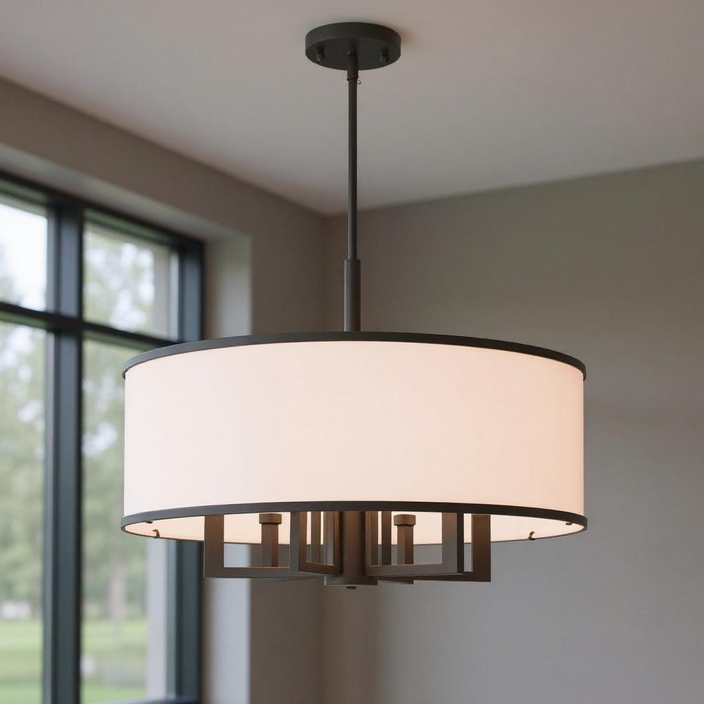 Bronze Seven Light Metal Dimmable Chandelier With Shades HomeRoots
