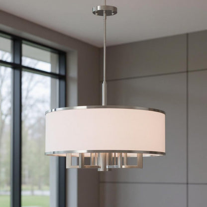 Nickel Six Light Metal Dimmable Chandelier With Shades HomeRoots