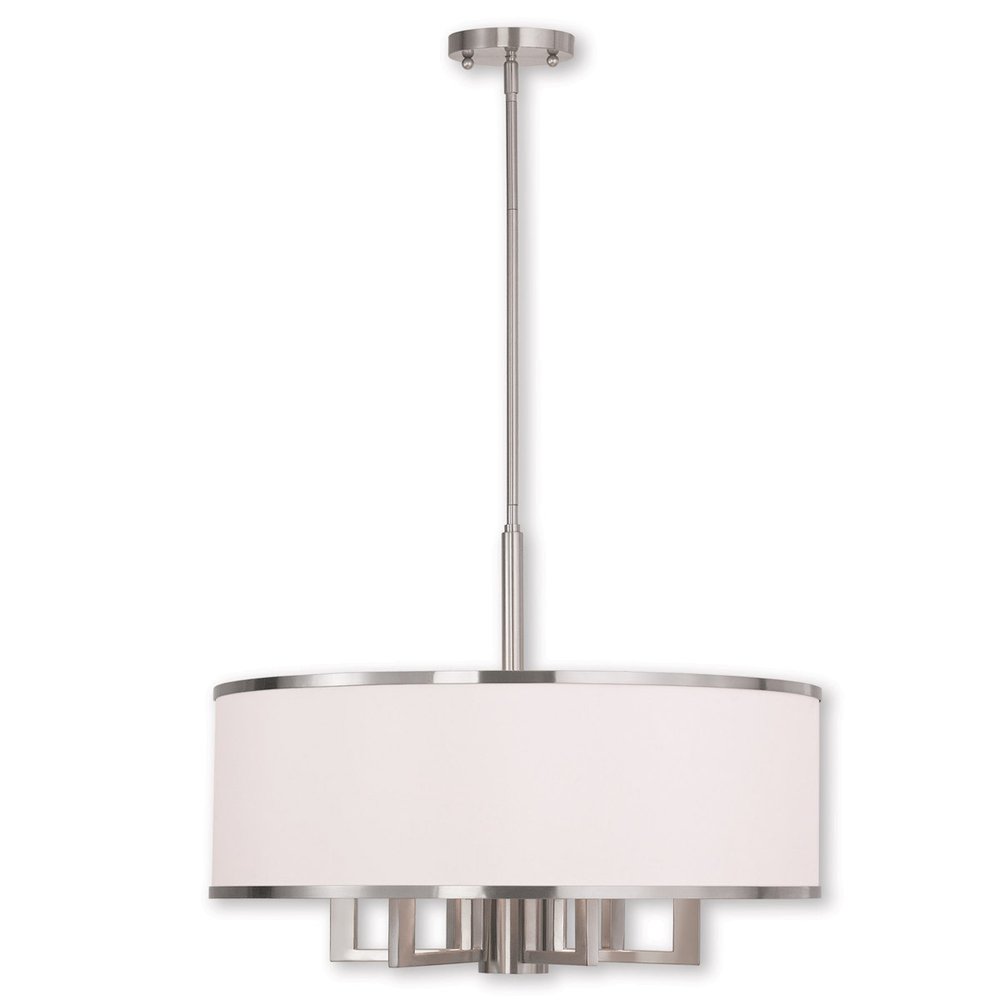 Nickel Six Light Metal Dimmable Chandelier With Shades HomeRoots