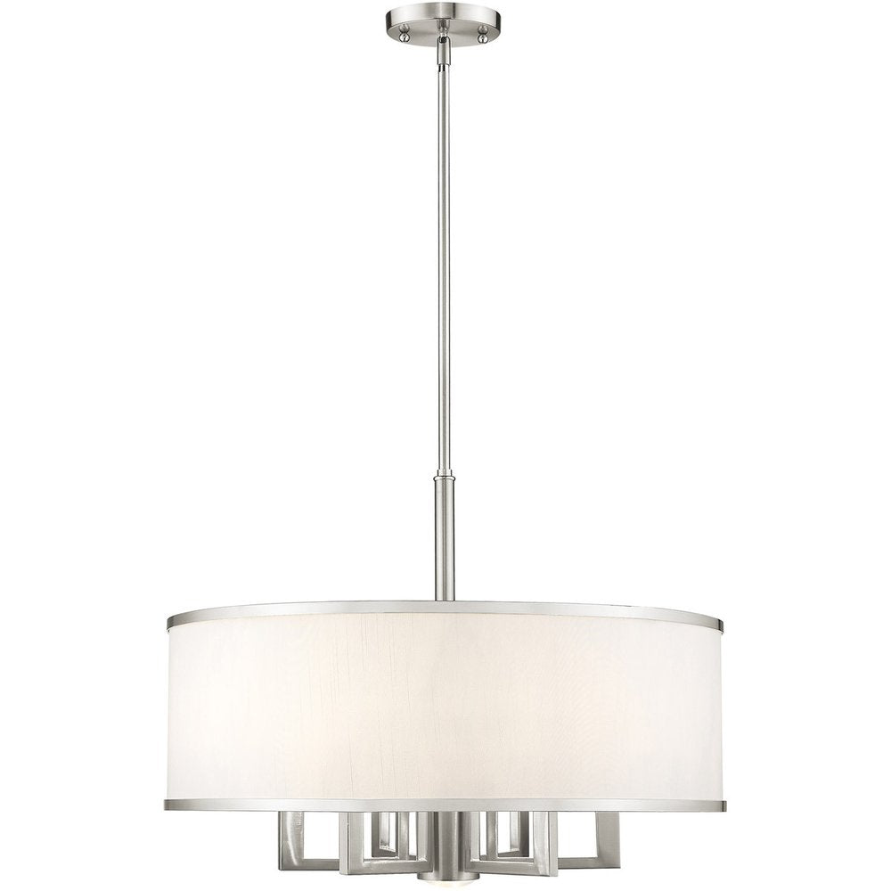 Nickel Six Light Metal Dimmable Chandelier With Shades HomeRoots