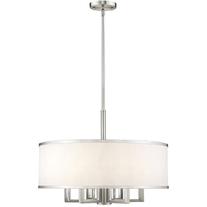 Nickel Six Light Metal Dimmable Chandelier With Shades HomeRoots