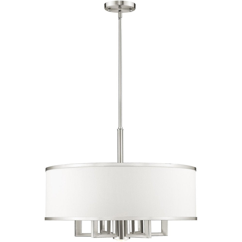 Nickel Six Light Metal Dimmable Chandelier With Shades HomeRoots