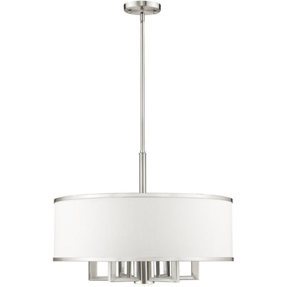 Nickel Six Light Metal Dimmable Chandelier With Shades HomeRoots