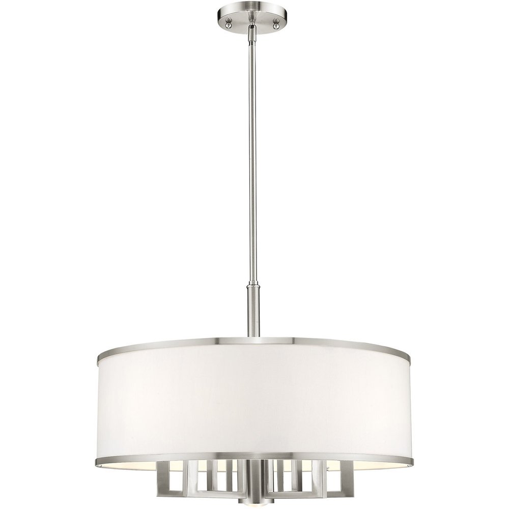 Nickel Six Light Metal Dimmable Chandelier With Shades HomeRoots