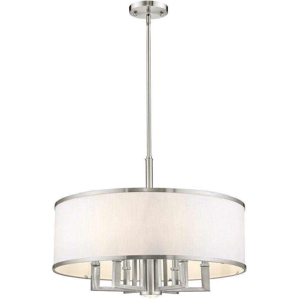 Nickel Six Light Metal Dimmable Chandelier With Shades HomeRoots
