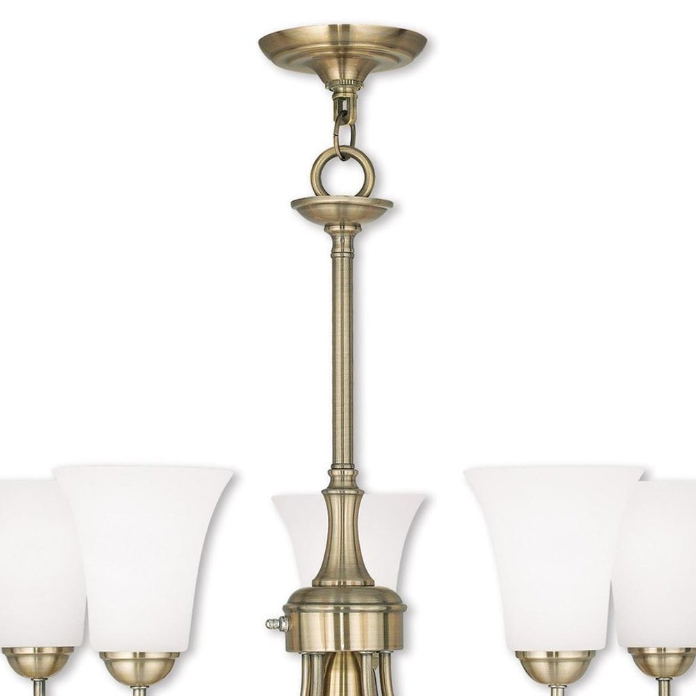 Antiqued Brass Six Light Metal Dimmable Chandelier With Shades HomeRoots