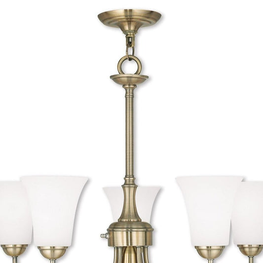 Antiqued Brass Six Light Metal Dimmable Chandelier With Shades HomeRoots