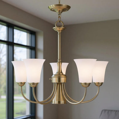 Antiqued Brass Six Light Metal Dimmable Chandelier With Shades HomeRoots