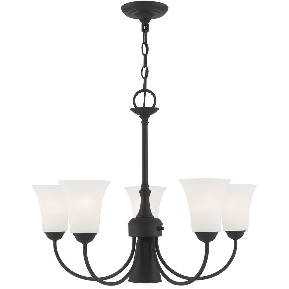 Black Six Light Metal Dimmable Chandelier With Shades HomeRoots