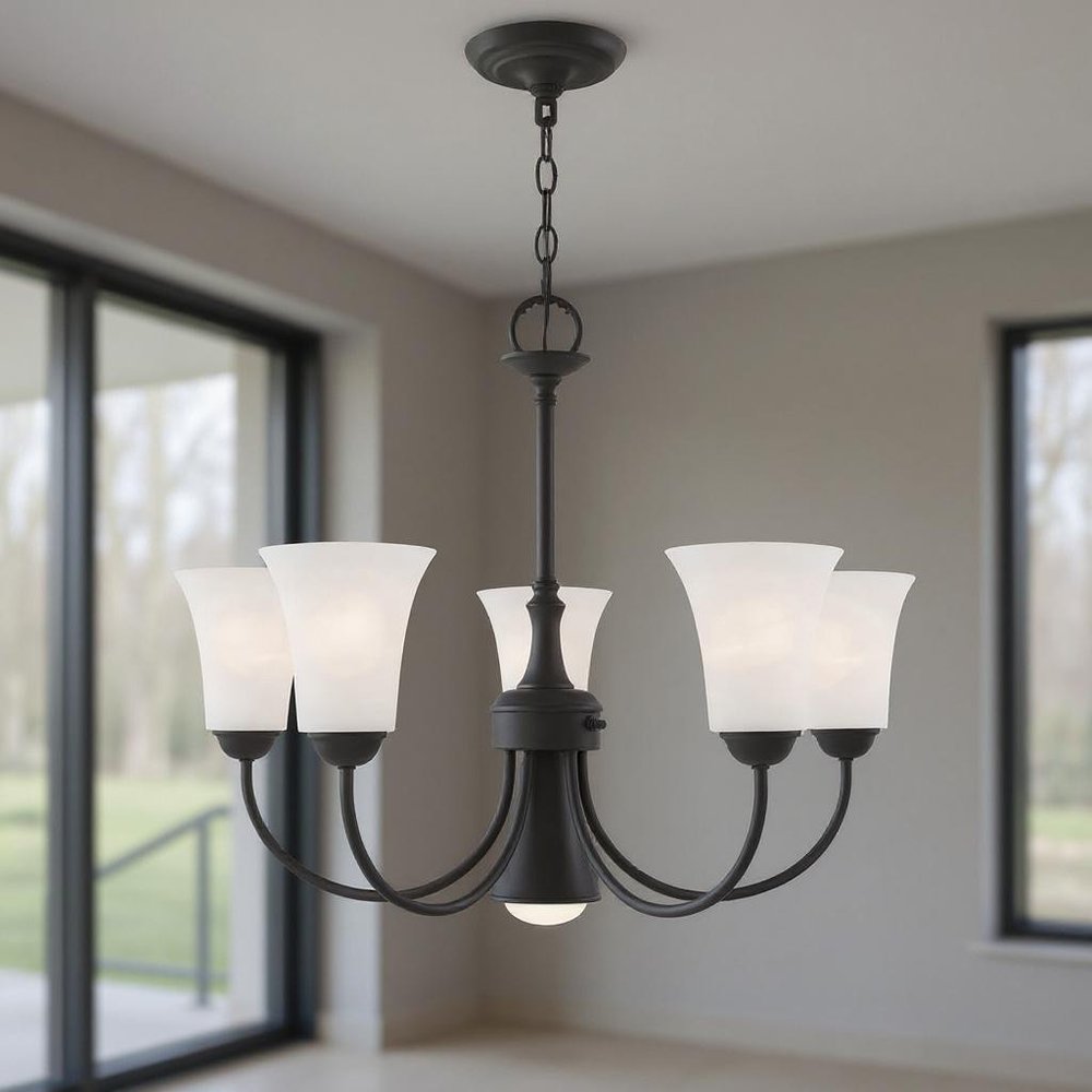 Black Six Light Metal Dimmable Chandelier With Shades HomeRoots