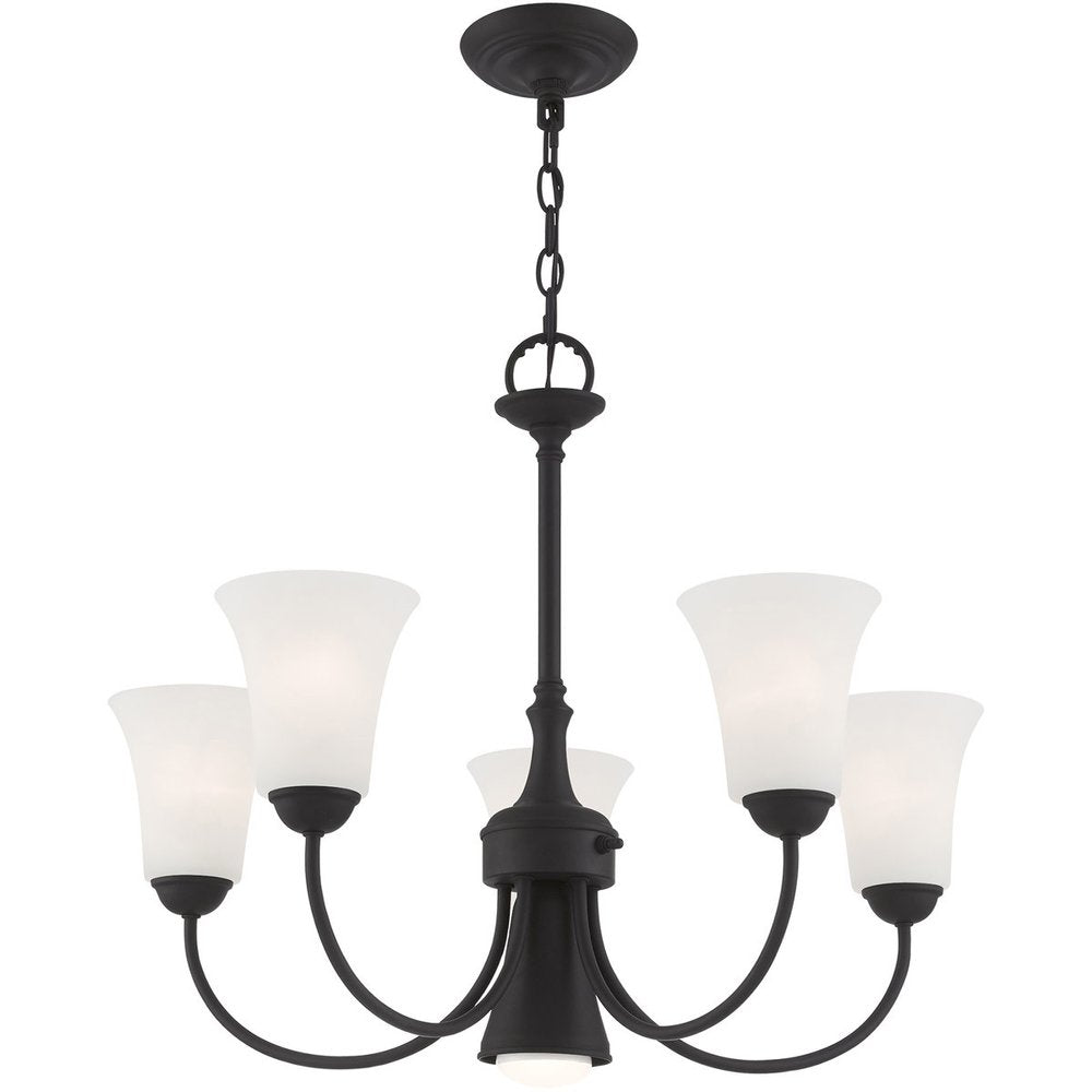 Black Six Light Metal Dimmable Chandelier With Shades HomeRoots