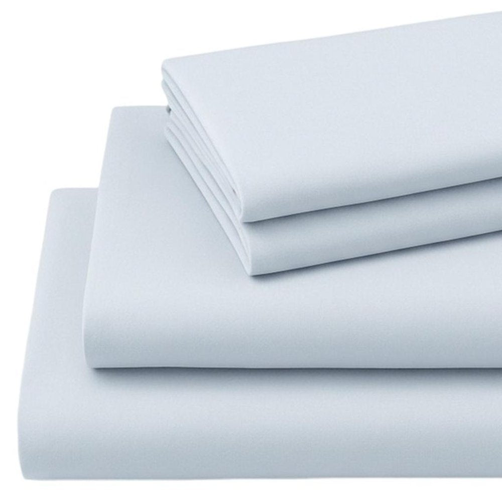 Four Piece Light Blue Cotton Queen Sheet Set HomeRoots