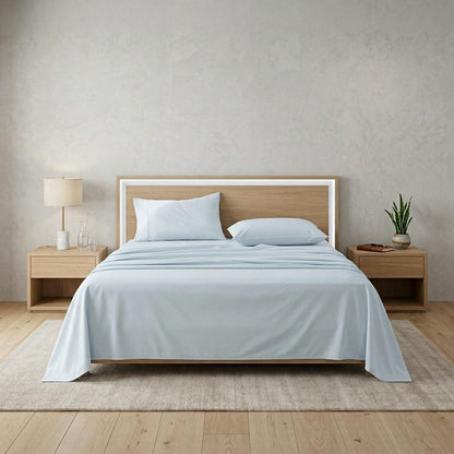 Four Piece Light Blue Cotton Queen Sheet Set HomeRoots